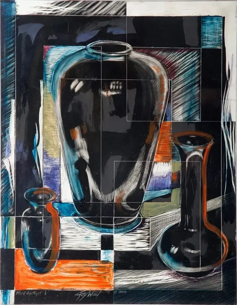 Large glossy vase with teal and orange highlights