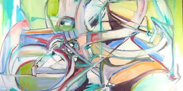 Abstract colorful geometric shapes in dynamic composition.